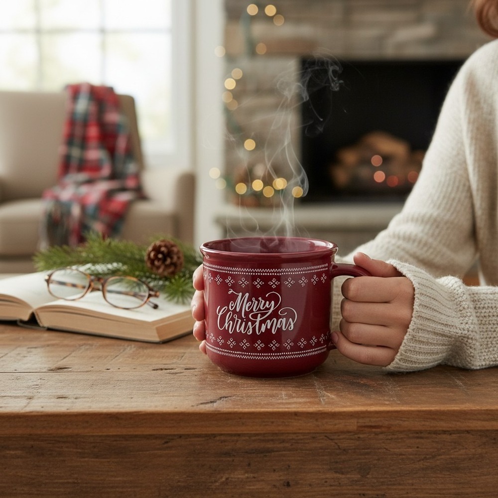 Maker's Holiday Mug Red Excellent Merry Christmas Snowflake Ceramic